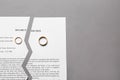 Torn divorce decree on grey background Royalty Free Stock Photo
