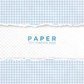 Torn Edge of Blue Squared Paper. Torn Piece of Squared Paper from Notebook. Blank Page Isolated on Transparent Background. Vector