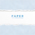 Torn Edge of Blue Squared Paper. Torn Piece of Squared Paper from Notebook. Blank Page Isolated on Transparent Background. Vector Royalty Free Stock Photo