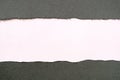 Torn gray paper strip white background straight flat