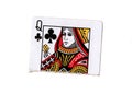 A torn half of a queen of clubs playing card. Royalty Free Stock Photo