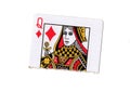 A torn half of a queen of diamonds playing card. Royalty Free Stock Photo