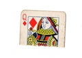 A torn half of a vintage queen of diamonds playing card. Royalty Free Stock Photo