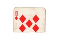 A torn half of a vintage ten of diamonds playing card. Royalty Free Stock Photo