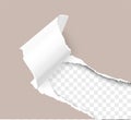 Paper corner torn hole corner of paper sheet with paper curl isolated on transparent background realistic vector Royalty Free Stock Photo