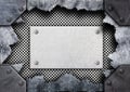 Torn hole in metal, steel mesh plate, 3d, illustration Royalty Free Stock Photo