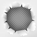 Torn hole and ripped of paper on a transparent background. EPS 10 vector Royalty Free Stock Photo