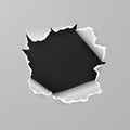 Torn hole in sheet of paper with black background with space for text. Vector illustration Royalty Free Stock Photo