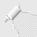 Vector torn lower right corner of the white sheet of paper with paper curl. Transparent background of the resulting hole Royalty Free Stock Photo