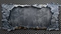 A torn metal sheet with a grungy texture and a broken steel plate, isolated on transparent background. Modern realistic