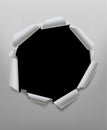 Torn paper hole round frame in white and black colors