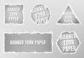 Torn paper holes of different geometric shapes in white paper with torn sides with space for text. Realistic vector torn paper Royalty Free Stock Photo