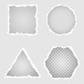Torn paper holes of different geometric shapes in white paper with torn sides with space for text. Realistic vector torn paper Royalty Free Stock Photo