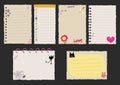 Torn Paper Sheets Notes Collection. Hand Drawn Stickers for Planner, Scrapbook, Diary in Retro Style. Sketch Drawn Paper