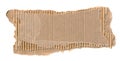 Torn piece of cardboard. Blank paper piece for message, reminder, sign, tag, label. Corrugated ripped cardboard empty background