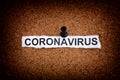 Torn piece of paper with the word Coronavirus on a cork board Royalty Free Stock Photo