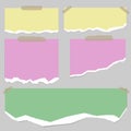 Torn of pink,green and yellow note, notebook paper strips, pieces stuck on grey background. Vector illustration Royalty Free Stock Photo