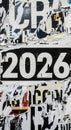Torn Poster Wall Texture with Year 2026 Grunge Background Royalty Free Stock Photo