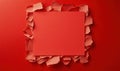 Torn red paper frame, vibrant red background, empty square center, creative design element, artistic composition Royalty Free Stock Photo