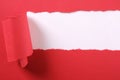 Torn red paper strip ripped frame white background Royalty Free Stock Photo