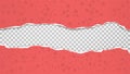 Torn, ripped red paper with pattern of different shapes and soft shadow are on square background for text. Vector Royalty Free Stock Photo