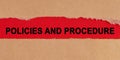 Among the torn sheets of paper on a red background, the inscription - Policies And Procedure