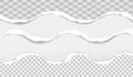 Torn squared and white wavy horizontal paper strips with soft shadow. Vector illustration background