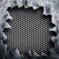 torn steel with a gray mesh background damaged metal. illustration; 3D Royalty Free Stock Photo