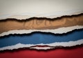 Torn strips of various colored paper are layered horizontally. The Royalty Free Stock Photo