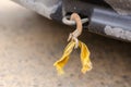 Torn tow rope on towing loop. Royalty Free Stock Photo