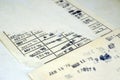 Torn Vintage Library Book Due Date Pocket with Many Date Stamps Royalty Free Stock Photo