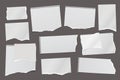 Torn of white note, notebook paper strips and pieces stuck on dark grey background. Vector illustration Royalty Free Stock Photo