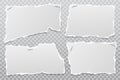 Torn of white note, notebook paper strips and pieces stuck with swingline on dark grey background. Vector illustration Royalty Free Stock Photo