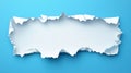 Torn white paper on a bright blue background, perfect for creative designs and projects Royalty Free Stock Photo