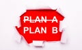 Torn white paper lies on a red background. On red, the text is white PLAN B Royalty Free Stock Photo