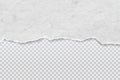 Torn of white rough, stained paper strip is on squared, stransparent background for text, advertising or design. Vector Royalty Free Stock Photo