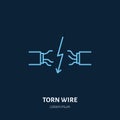 Torn wire flat line icon. Vector sign of electrical service, electricity danger Royalty Free Stock Photo