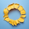 Torn Yellow Paper Circle on Blue Good Resolution Stock Photo Royalty Free Stock Photo