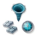 Tornado, Compass, and Stone Blocks - Weather and Navigation Concept Royalty Free Stock Photo