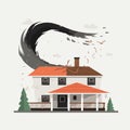 tornado destroying house tearing roof apart vector isolated illustration