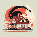 tornado destroying house tearing roof apart vector isolated illustration