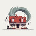 tornado destroying house tearing roof apart vector isolated illustration