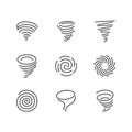 Tornado flat line icons. Hurricane, storm vector illustrations. Thin signs of nature disaster. Pixel perfect 64x64