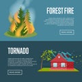 Tornado and forest fire banners. Royalty Free Stock Photo