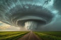 Tornado formation over rural landscape with dramatic sky in late afternoon Royalty Free Stock Photo