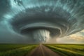 Tornado formation over rural landscape with dramatic sky in late afternoon Royalty Free Stock Photo