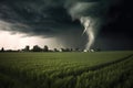tornado forming over open field with dark clouds Royalty Free Stock Photo