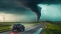 Highway Chaos, Widespread Damage as Tornado Twister Sweeps Through Field. Generative AI