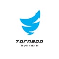 Tornado hunters logo, nature science research. Web arrow icon vector template.