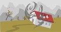 Tornado hurricane. natural disaster catastrophe . crushed house. flat vector illustration Royalty Free Stock Photo